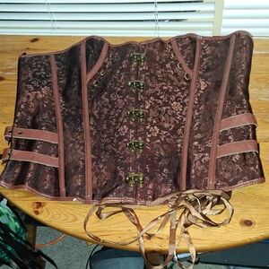 Brown Brocade Corset with Lace-Up Back Sz 6X